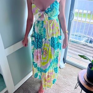 Mara Hoffman Maxi Dress Flora Stone, Tie Front, Sz 2